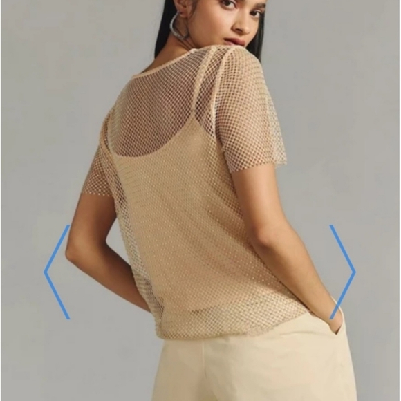 Sunday In Brooklyn Anthropologie Light Peach/Beige Elegant Mesh Rhinestone Top - Picture 2 of 8